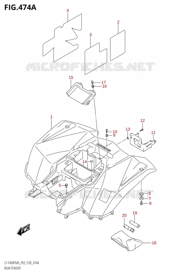 ACHTERSPATBORD (LT-F400FM0 P03) Suzuki QUAD 400 KINGQUAD 2020  LT-F400F (P03)
