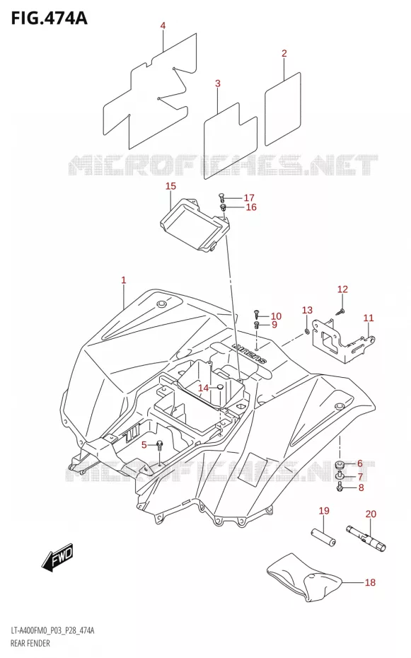 ACHTERSPATBORD (LT-A400FM0 P03) Suzuki QUAD 400 KINGQUAD 2020  LT-F400FZ M0 (P03)