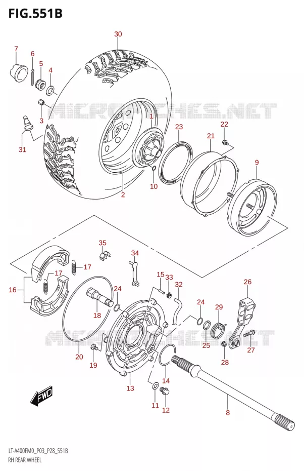 RECHTSE ACHTERWIEL (LT-A400FM0 P28) Suzuki QUAD 400 KINGQUAD 2020  LT-F400FZ M0 (P03)