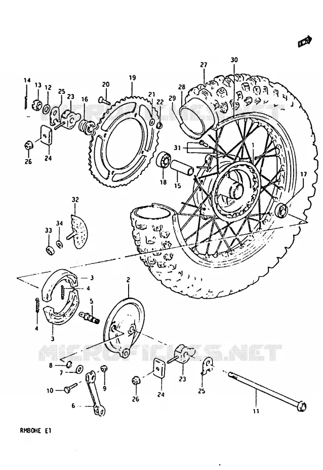 ACHTERWIEL (MODELE E) Suzuki MOTO 80 RM 1984  RM80HE(D/E)
