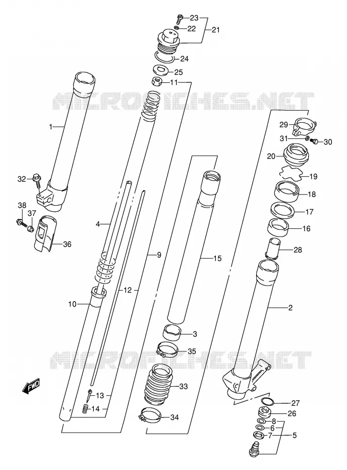 FRONT SCHOKDEMPER (MODELE T) Suzuki MOTO 250 RMX 1996  RMX250T(E1)