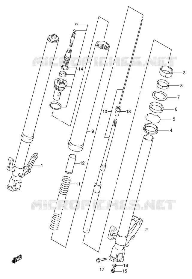 FRONT SCHOKDEMPER (MODELE W/X/Y/K1) Suzuki MOTO 1000 TL-S 2000  TL1000SY(E2)
