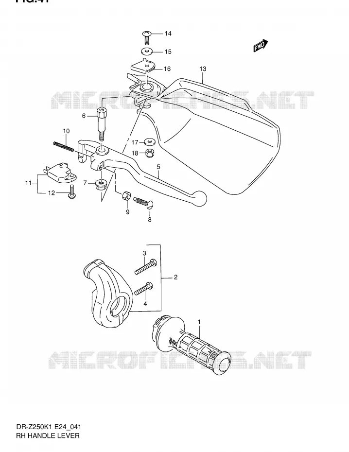 RECHTER HENDEL - HANDGREEP Suzuki MOTO 250 DR-Z 2002  DR-Z250K2(E24)