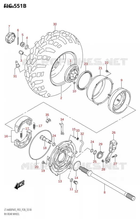 RECHTSE ACHTERWIEL (LT-A400FZ) Suzuki QUAD 400 KINGQUAD 2023  LT-A400FZ M3 (P28/P03)