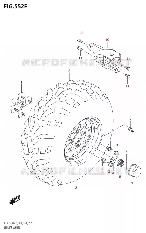 LINKERHAND ACHTERWIEL (LT-A750XP:M2:P33) Suzuki QUAD 750 KINGQUAD 2022  LT-A750XP M2 (P03 / P28 /P33)