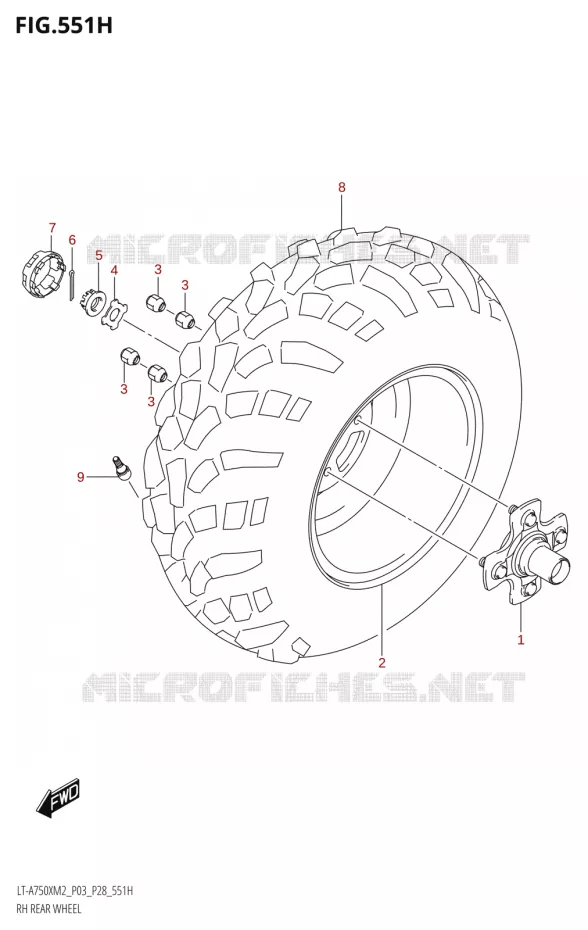 RECHTSE ACHTERWIEL (LT-A750XPZ:M2:P28) Suzuki QUAD 750 KINGQUAD 2022  LT-A750XP M2 (P03 / P28 /P33)