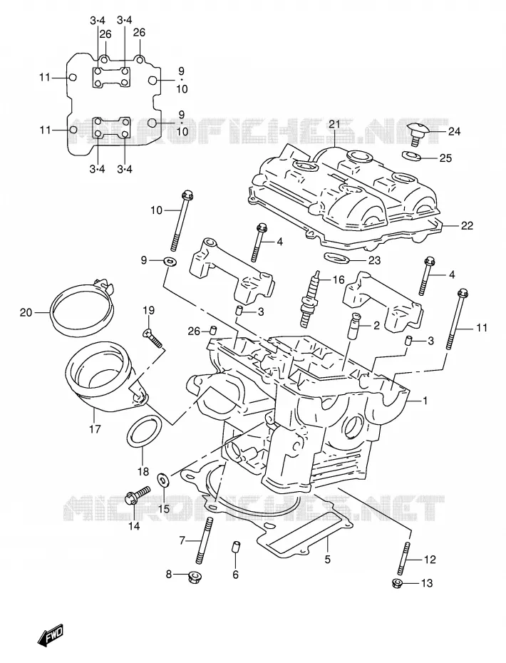 ACHTER CILINDERKOP Suzuki MOTO 1000 TL-R 2000  TL1000RY(E2)