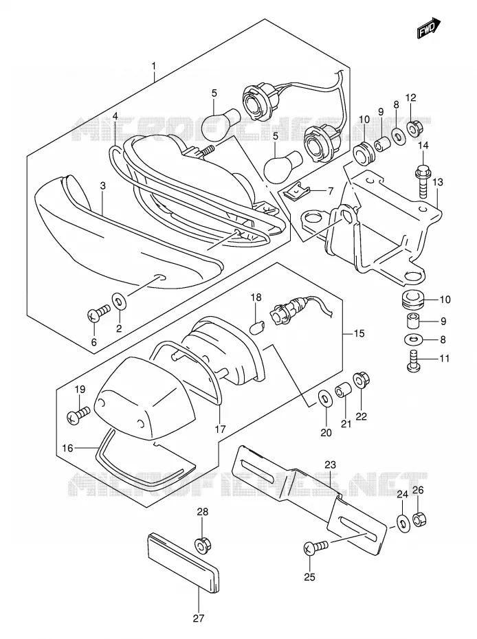 ACHTERLICHT (MODELE W/X/Y/K1) Suzuki MOTO 1000 TL-S 2001  TL1000SK1(E2)