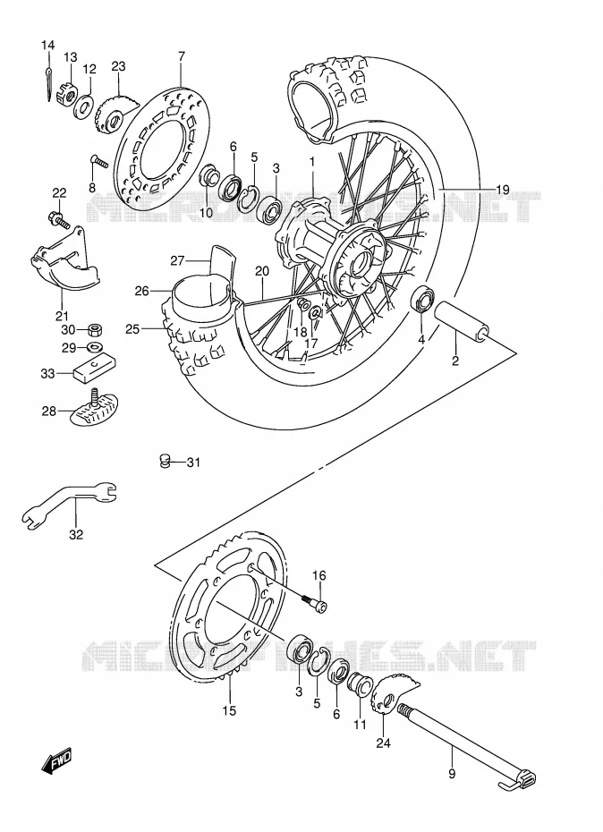 ACHTERWIEL (MODELE K/L/M) Suzuki MOTO 250 RMX 1990  RMX250L(E1)