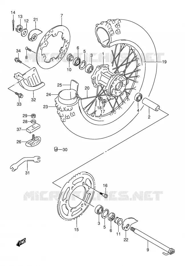 ACHTERWIEL (MODELE N/S/T) Suzuki MOTO 250 RMX 1989  RMX250K(E1)