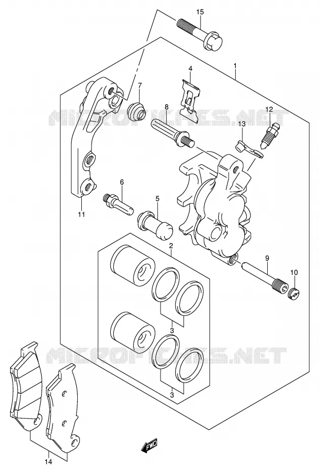 FRONT CALIPER (MODELE K1/K2/K3/K4) Suzuki MOTO 125 RM 2006  RM125 K6 (E03,E28,E33)