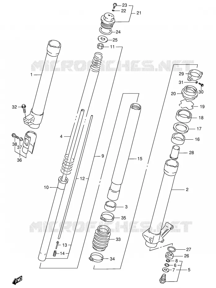 FRONT SCHOKDEMPER (E1,MODELE V/W P37) Suzuki MOTO 250 RMX 1997  RMX250V(E1)