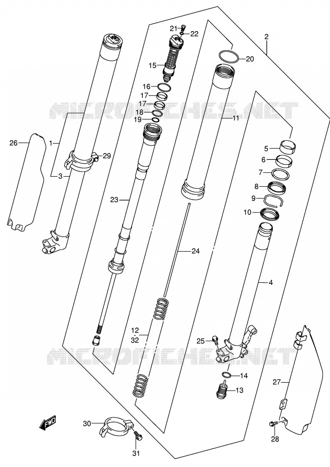 FRONT SCHOKDEMPER (MODELE K2) Suzuki MOTO 125 RM 2005  RM125K5(E3/E28)