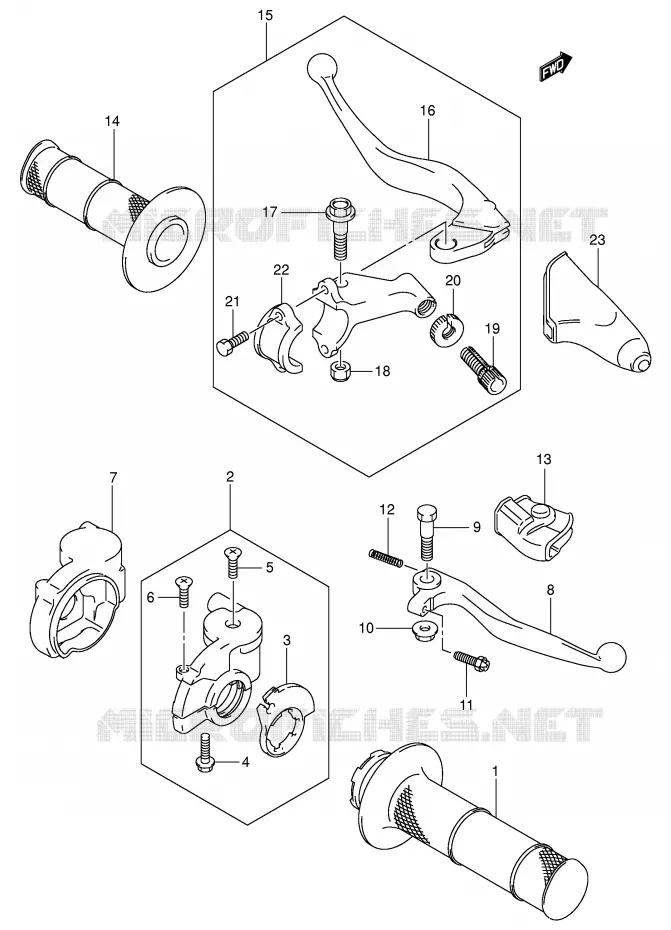 HANDGRIPS - LEVERS (MODELE K1/K2/K3) Suzuki MOTO 125 RM 2004  RM125K4