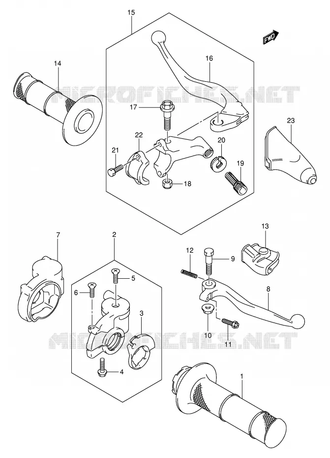 HANDGRIPS - LEVERS (MODELE K1/K2/K3) Suzuki MOTO 250 RM 2002  RM250K2(E3/E28)