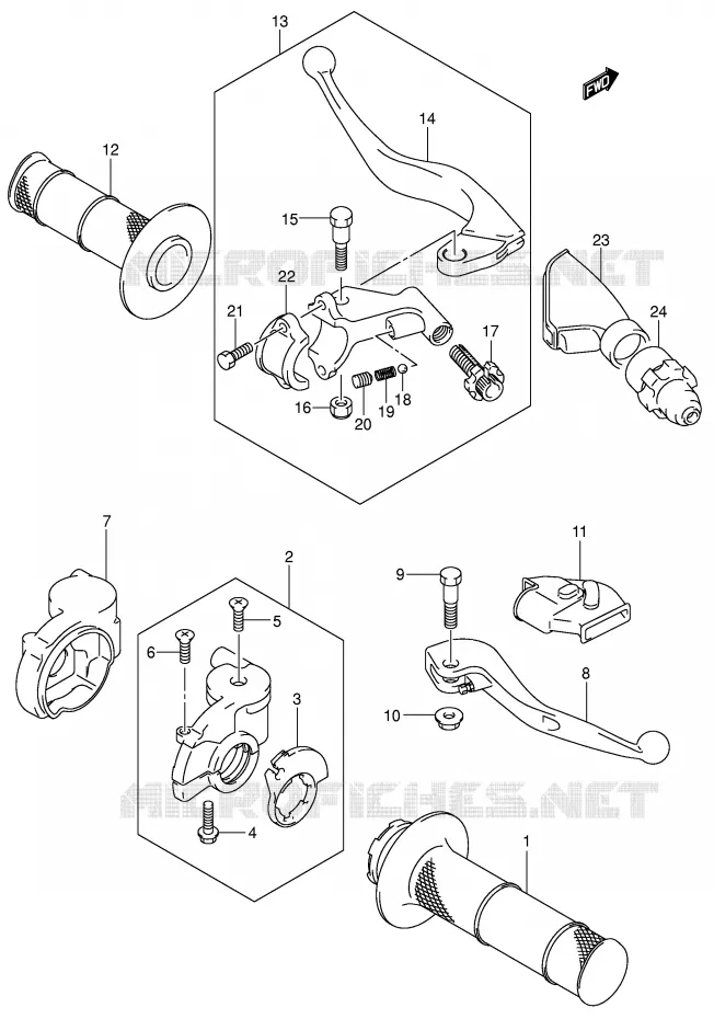 HANDGRIPS - LEVERS (MODELE K4/K5/K6) Suzuki MOTO 250 RM 2003  RM250K3(E3/E28)