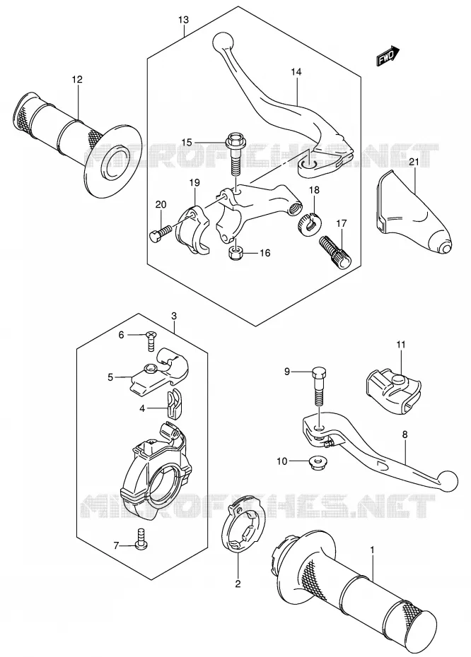 HANDGRIPS - LEVERS (MODELE K5/K6) Suzuki MOTO 85 RM 2004  RM85LK4(P3/P28)