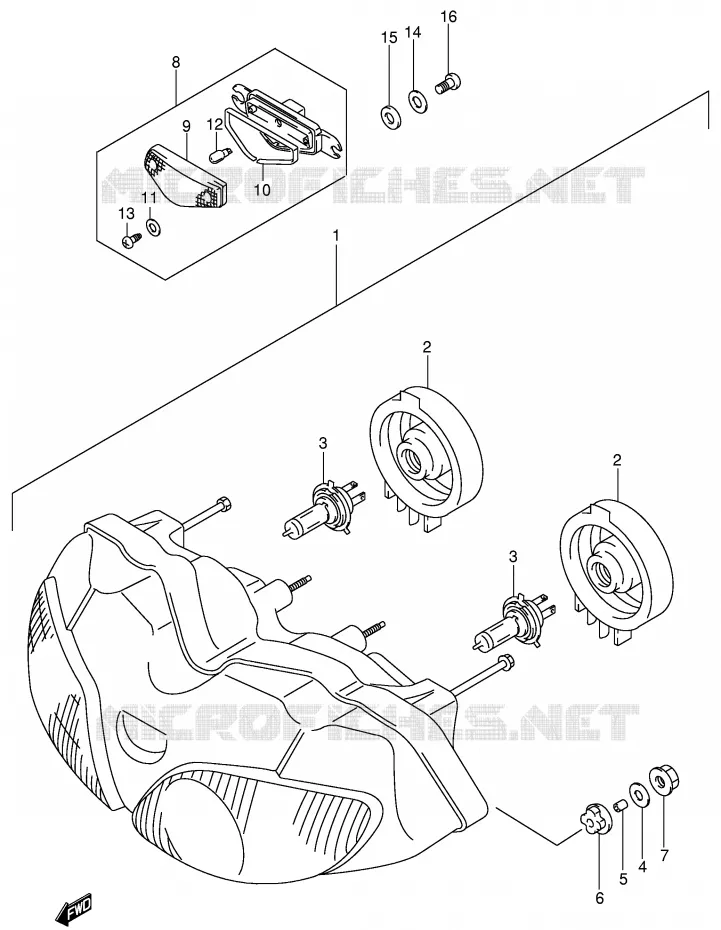 KOPLAMP (SV650SX/SY/SK1/SK2 E2,E24) Suzuki MOTO 650 SV 1999  SV650X(E2)