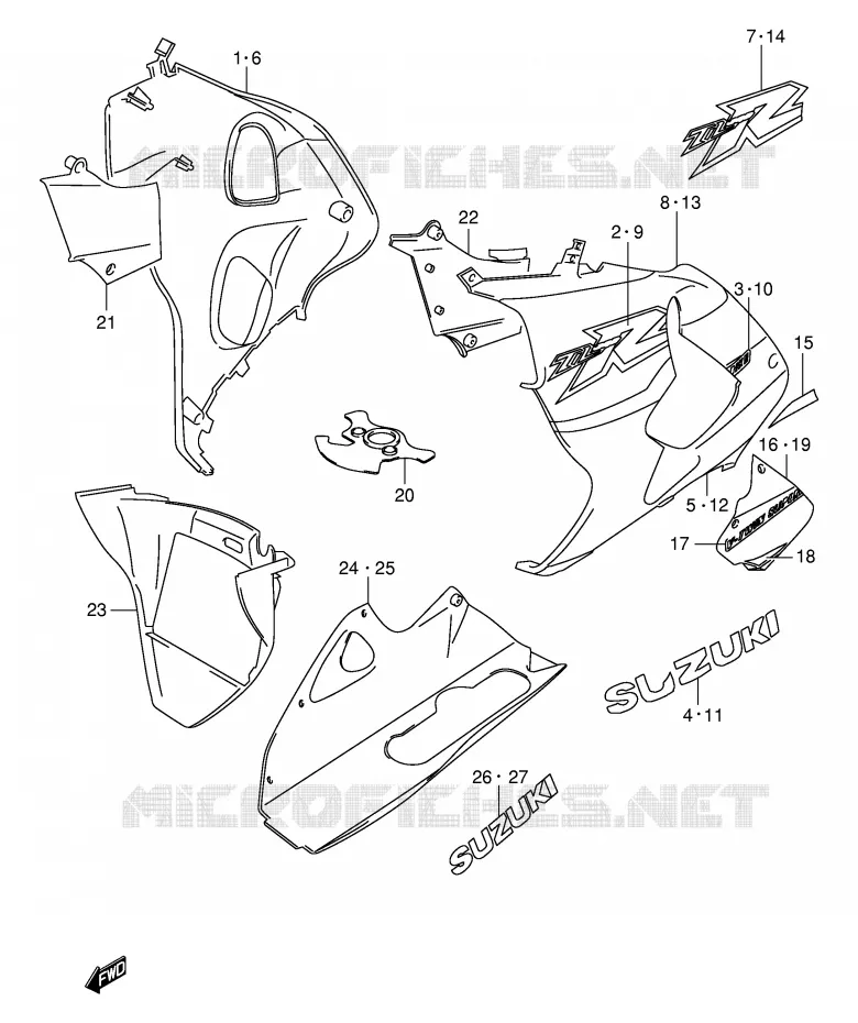ONDER COWLING (MODELE X) Suzuki MOTO 1000 TL-R 2002  TL1000RK2(E2)