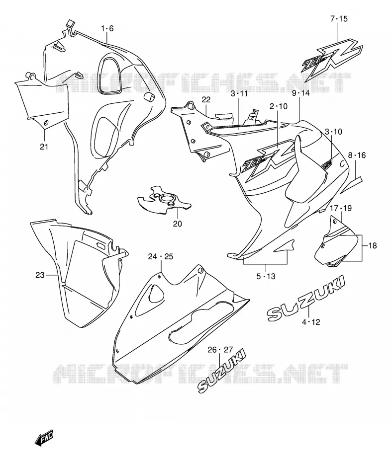 ONDER COWLING (MODELE Y) Suzuki MOTO 1000 TL-R 2000  TL1000RY(E2)