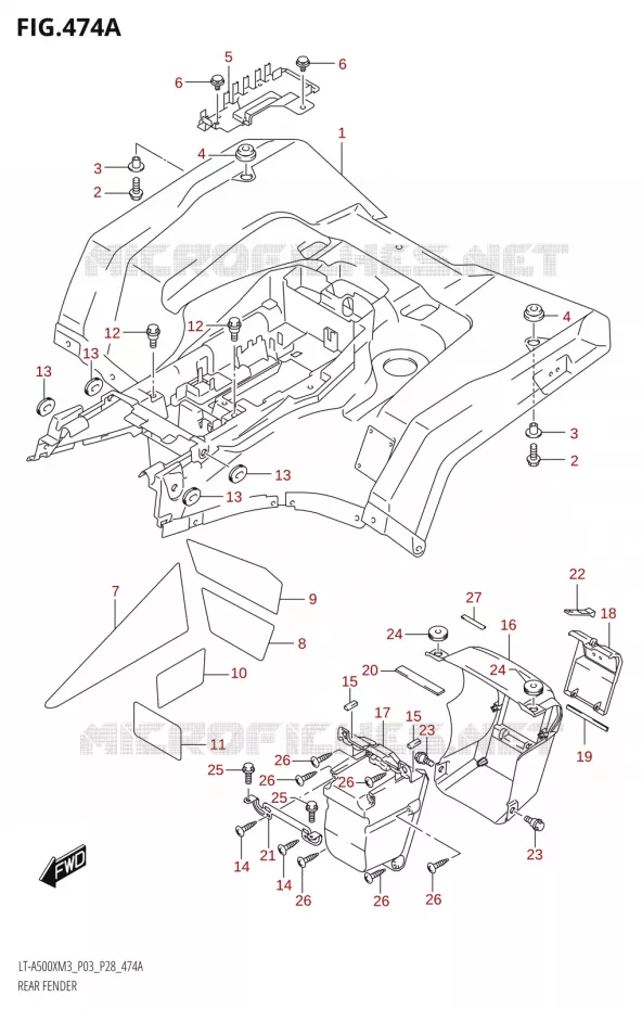 ACHTERSPATBORD Suzuki QUAD 500 KINGQUAD 2023  LT-A500X M3 (P03,P28,P33)