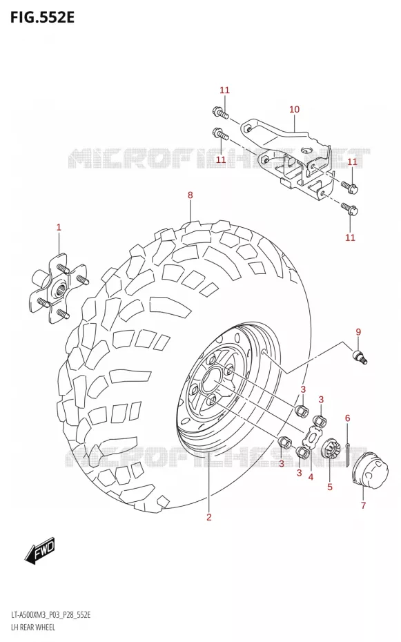 LINKERHAND ACHTERWIEL (LT-A500XP:M3:P28) Suzuki QUAD 500 KINGQUAD 2023  LT-A500X M3 (P03,P28,P33)