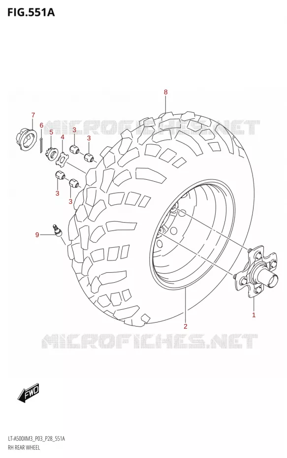 RECHTSE ACHTERWIEL (LT-A500X:M3:P03) Suzuki QUAD 500 KINGQUAD 2023  LT-A500X M3 (P03,P28,P33)