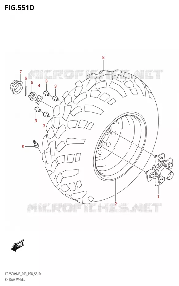 RECHTSE ACHTERWIEL (LT-A500XP:M3:P03) Suzuki QUAD 500 KINGQUAD 2023  LT-A500X M3 (P03,P28,P33)