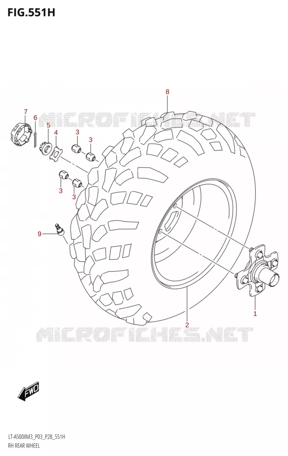 RECHTSE ACHTERWIEL (LT-A500XPZ:M3:P28) Suzuki QUAD 500 KINGQUAD 2023  LT-A500X M3 (P03,P28,P33)