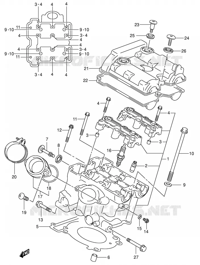 ACHTER CILINDERKOP Suzuki MOTO 650 SV 2001  SV650UK1(E2)