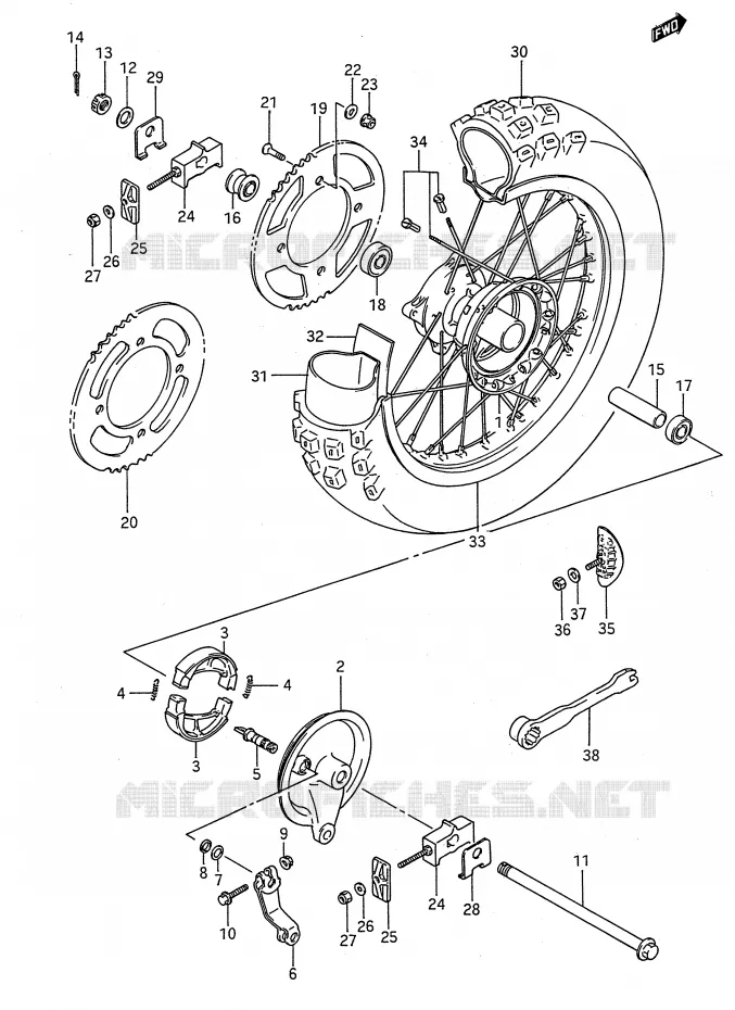 ACHTERWIEL (MODELE G/H/J/K) Suzuki MOTO 80 RM 1988  RM80J(E28)