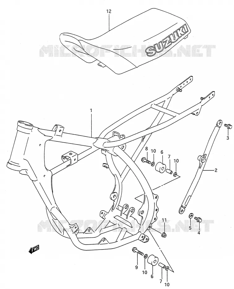 FRAME - SEAT (MODELE M/N) Suzuki MOTO 80 RM 1988  RM80J(E28)