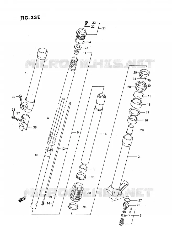 FRONT SCHOKDEMPER (MODELE T) Suzuki MOTO 250 RMX 1992  RMX250N(E3)
