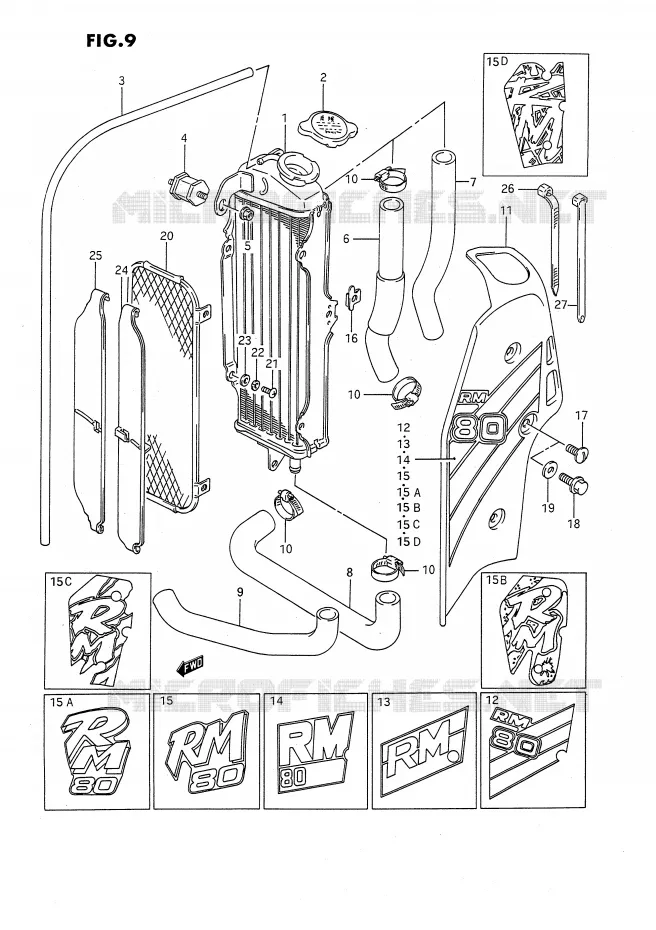 RADIATOR (MODELE G/H/J/K/L/M/N/P) Suzuki MOTO 80 RM 1990  RM80XL(E2)