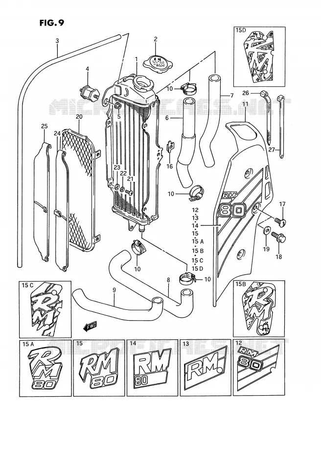 RADIATOR (MODELE G/H/J/K/L/M/N/P) Suzuki MOTO 80 RM 1994  RM80R(E3)