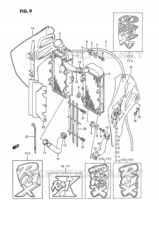 RADIATOR (MODELE K/L/M/N/P) Suzuki MOTO 250 RMX 1994  RMX250R(E3)