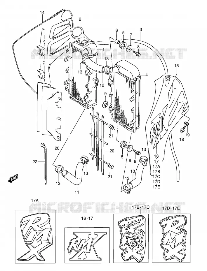 RADIATOR (MODELE K/L/M/N) Suzuki MOTO 250 RMX 1992  RMX250N(E1)