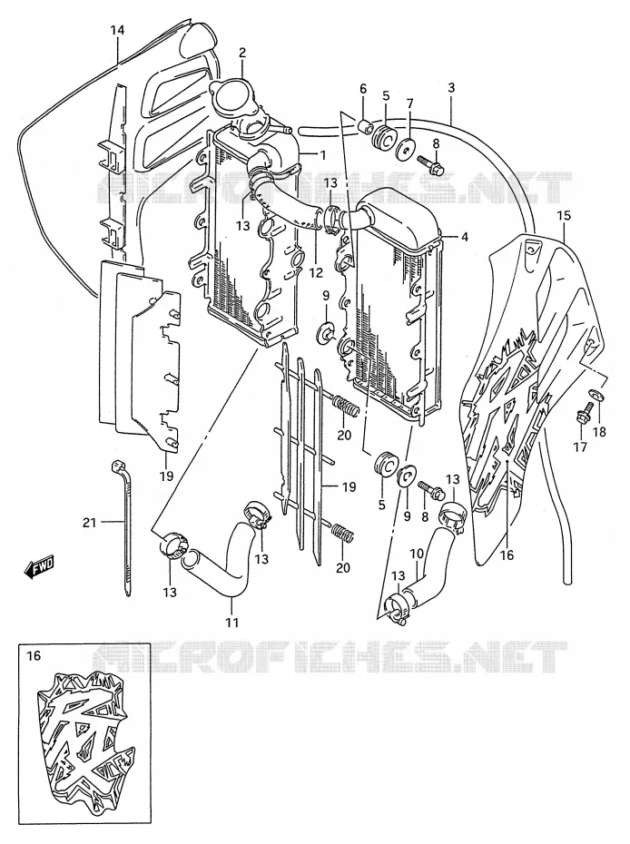 RADIATOR (MODELE R) Suzuki MOTO 250 RMX 1989  RMX250K(E28)