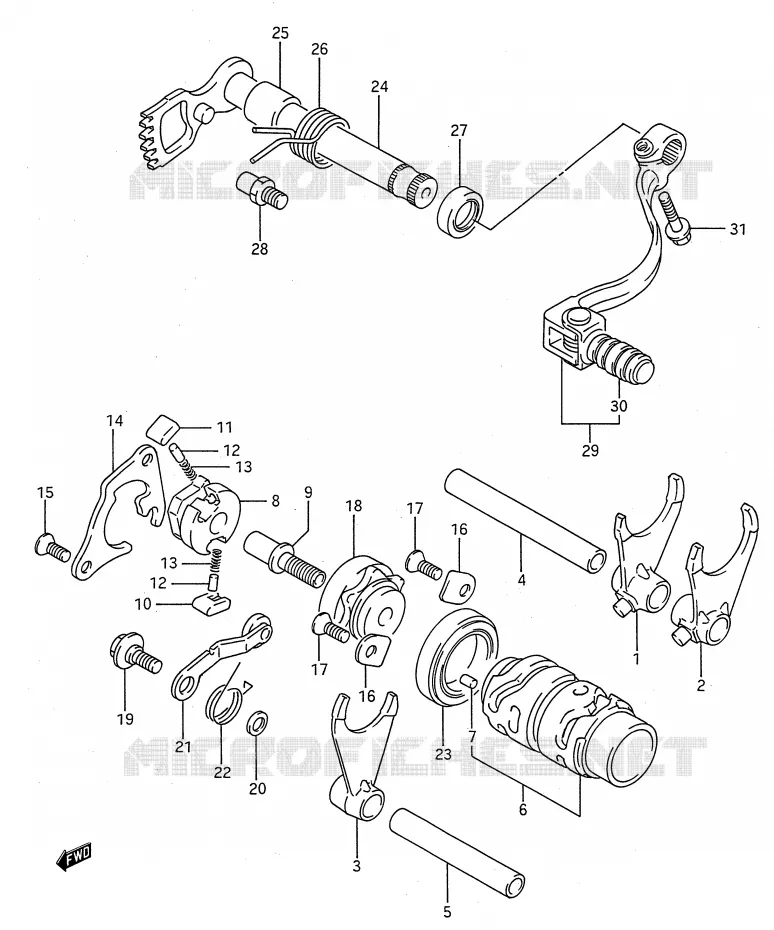 SCHAKELEN ASSY (MODELE K/L/M/N/P/R/S) Suzuki MOTO 80 RM 1989  RM80K(E28)
