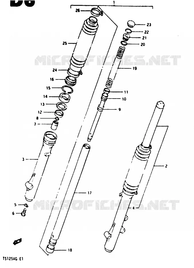 VOORVORK (MODELE F/G) Suzuki MOTO 125 TS-X 1984  TS125XUE(E/F/G)