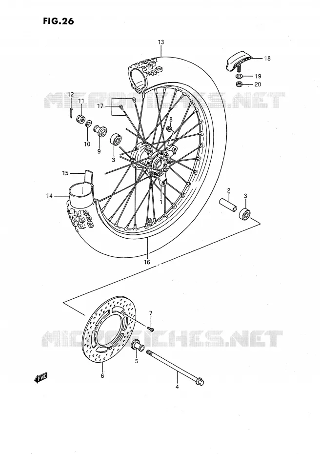 VOORWIEL (MODELE G/H/J/K) Suzuki MOTO 80 RM 1986  RM80XG(E2)