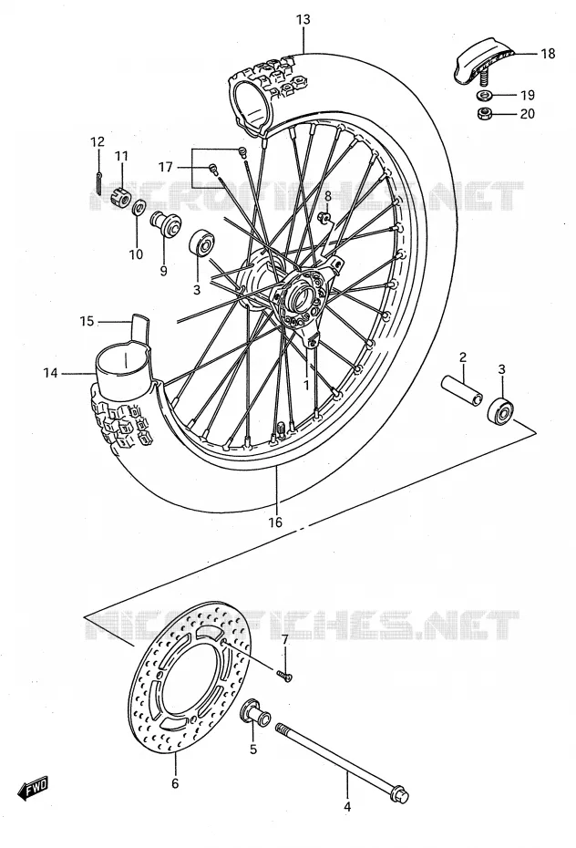 VOORWIEL (MODELE L/M/N/P/R/S) Suzuki MOTO 80 RM 1988  RM80J(E28)