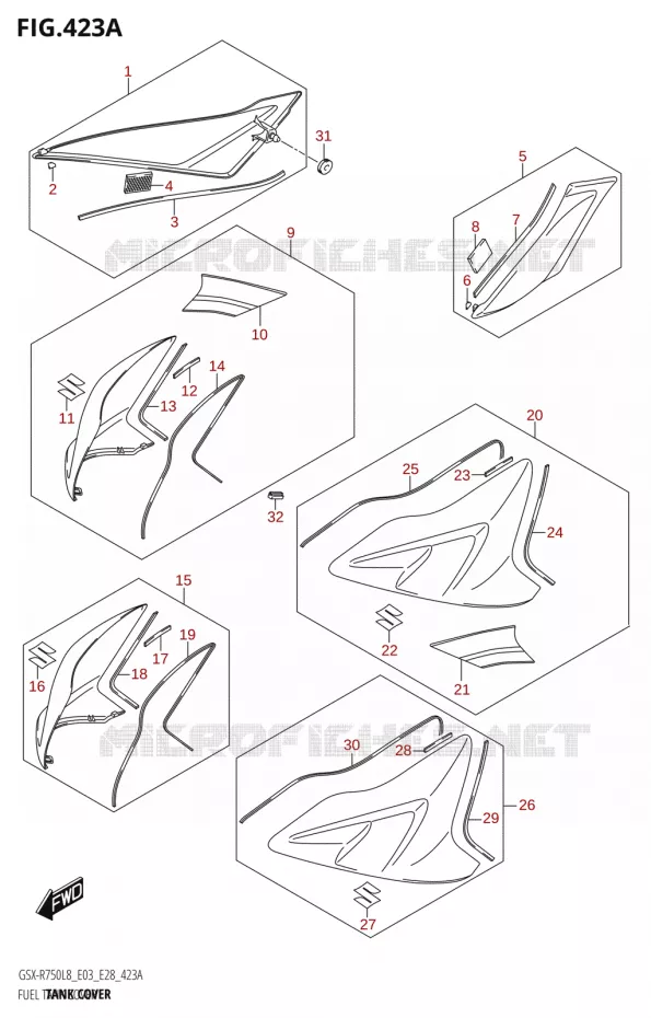 FUEL TANK COVER Suzuki MOTO 750 GSX-R 2018  GSX-R750 L8 (E03,E28,E33)