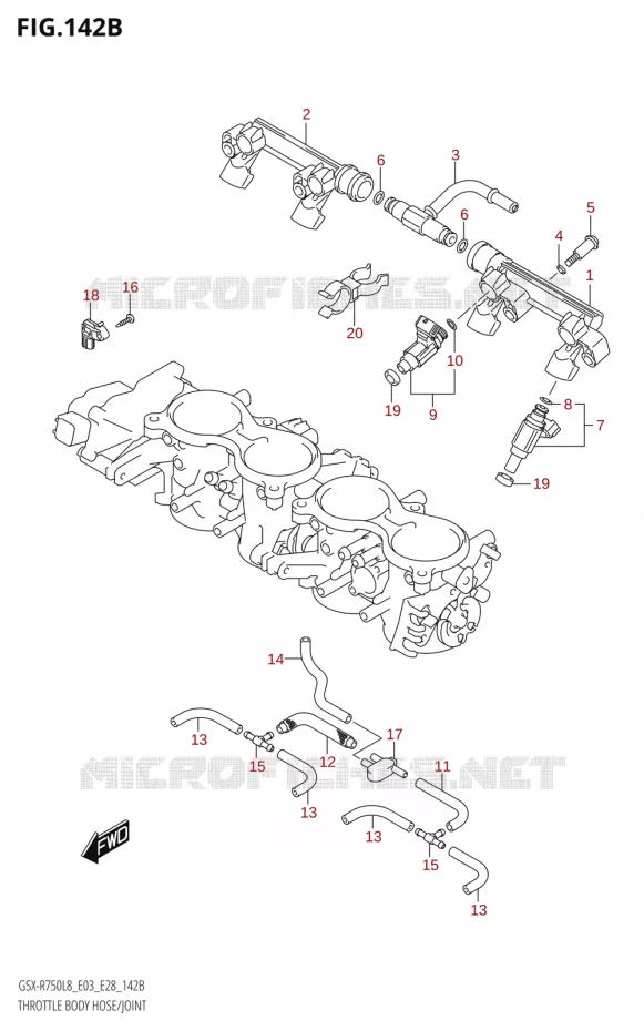 GASKLEPHUIS SLANG / JOINT (GSX-R750:L8:E28) Suzuki MOTO 750 GSX-R 2018  GSX-R750 L8 (E03,E28,E33)