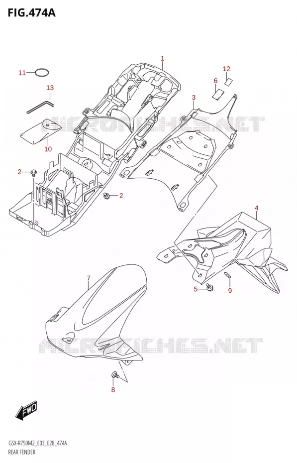 ACHTERSPATBORD Suzuki MOTO 750 GSX-R 2022  GSX-R750 M2 (E03,E28,E33)