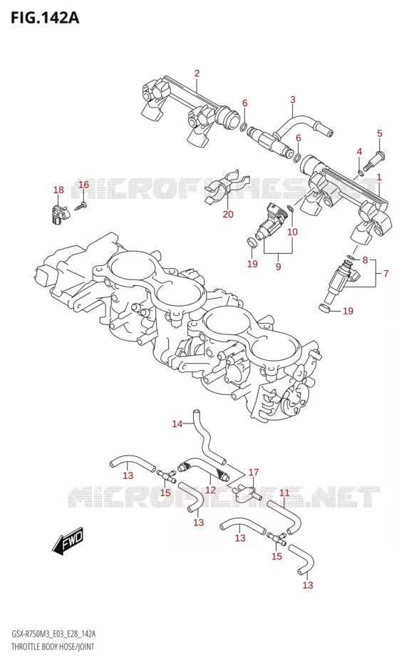 GASKLEPHUIS SLANG / JOINT (E03,E28) Suzuki MOTO 750 GSX-R 2023  GSX-R750 M3 (E03,E28,E33)
