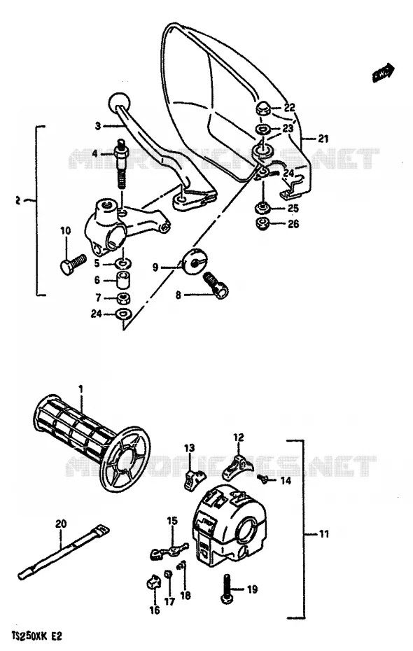 LINKER HANDGREEP (MODELE K E21,E24) Suzuki MOTO 250 TS-X 1984  TS250XE(E/G/H/J/K)