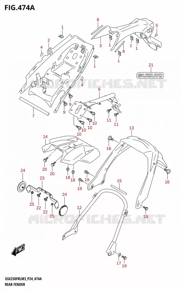 ACHTERSPATBORD Suzuki MOTO 250 GSX-R 2023  GSX250FRLX / GSX250FRL M3 (P24)
