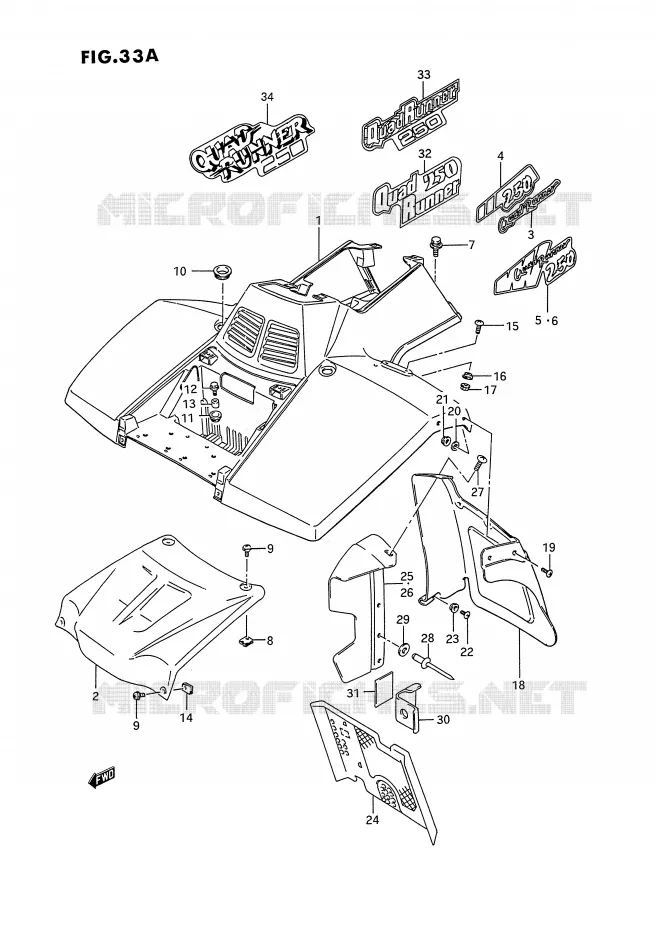 FRONT FENDER (MODELE M/N/P/R/S/T) Suzuki QUAD 250 OZARK 1991  LT-F250M(E28)