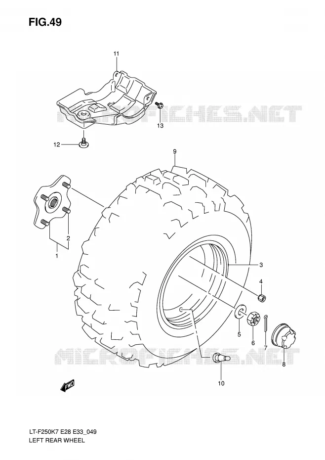 LINKERHAND ACHTERWIEL Suzuki QUAD 250 OZARK 2010  LT-F250L0(E28/E33)